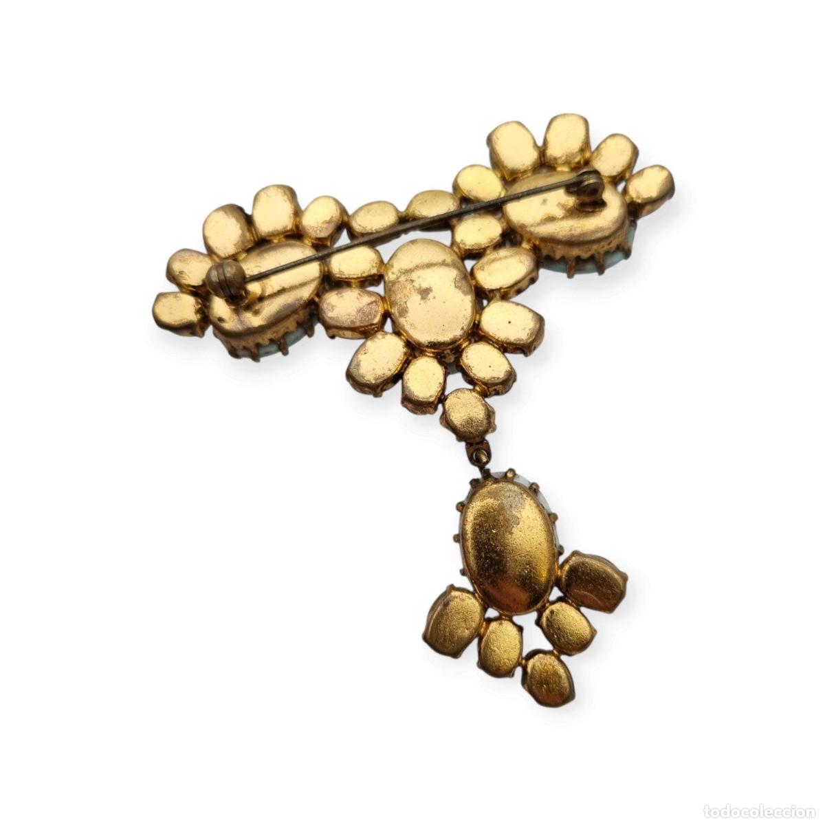 Joyeria: Broche vintage de c&oacute;ctel con cabujones turquesa y cristales &aacute;mbar, bisuter&iacute;a a&ntilde;os 50, ca. 1950&ndash;1960