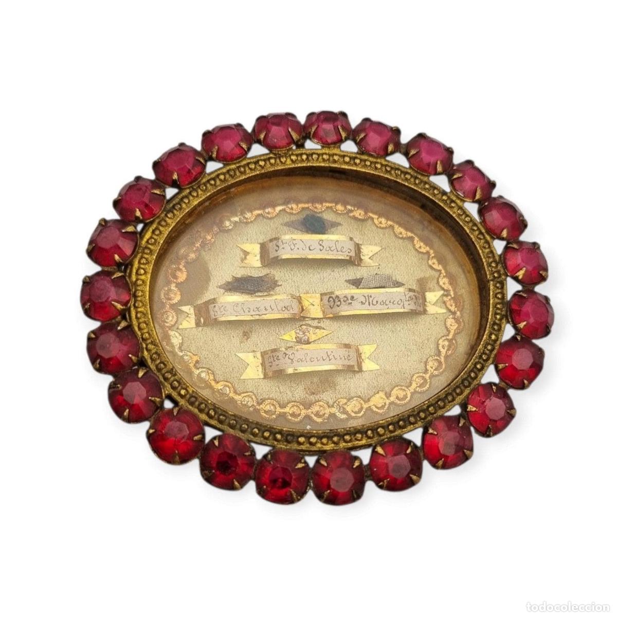 Joyeria: Relicario antiguo neobarroco franc&eacute;s con cuatro reliquias lacradas, Visitaci&oacute;n de Annecy, ca. 1870&ndash;1