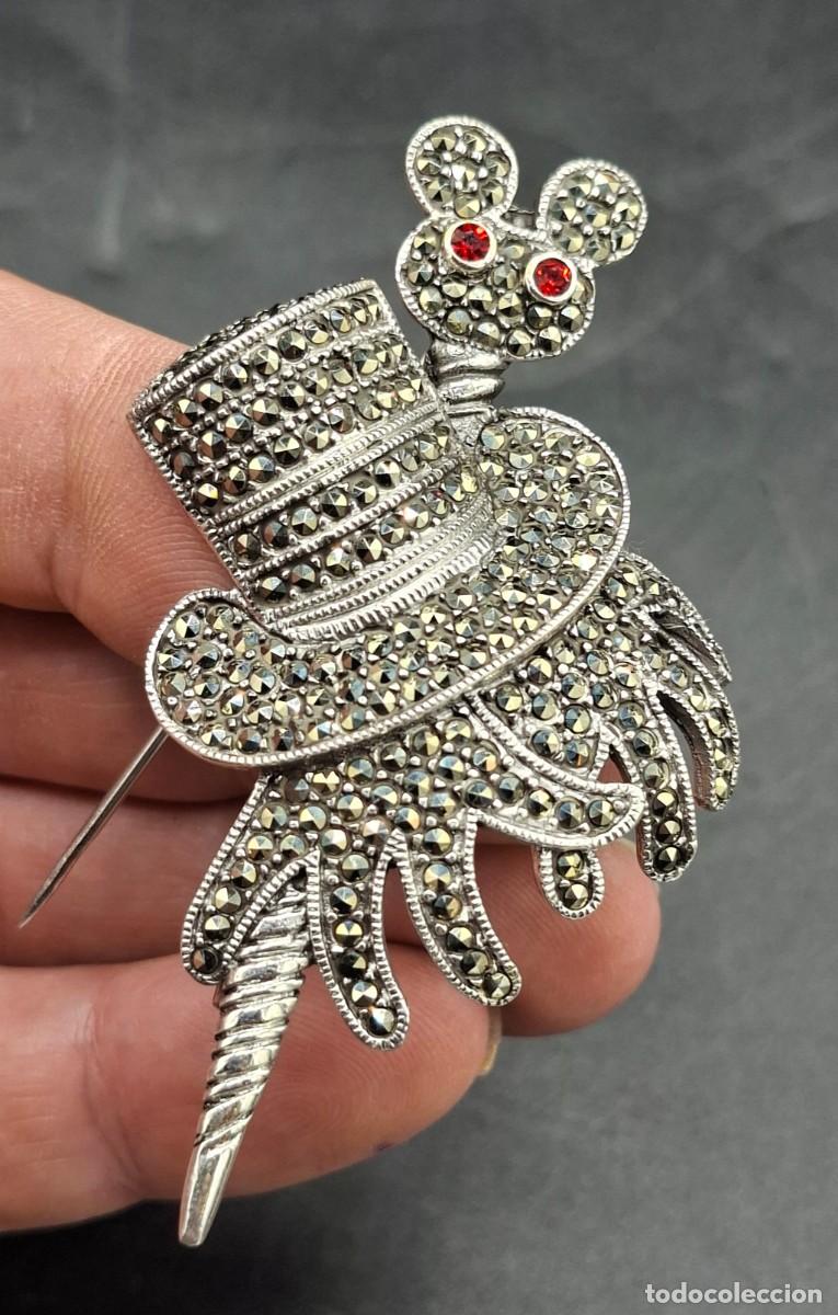 Joyeria: Broche vintage de Mickey Mouse en plata 925 y Marquesitas