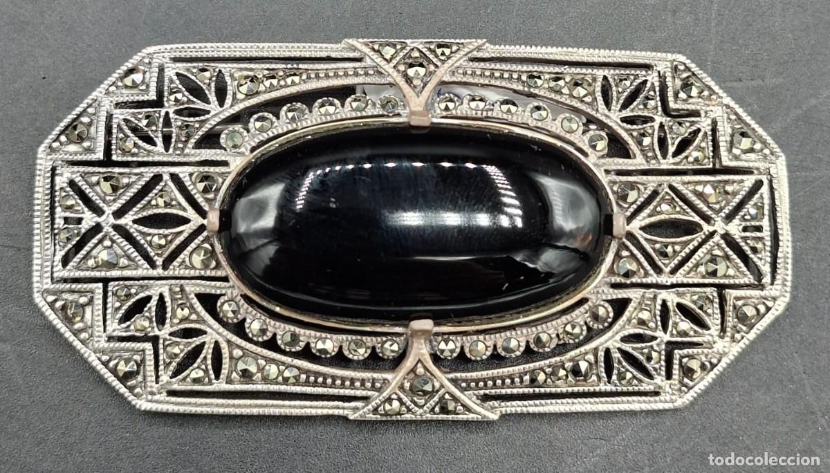 Joyeria: Broche estilo Art Deco en Plata 925 Marquesitas y piedra Onix