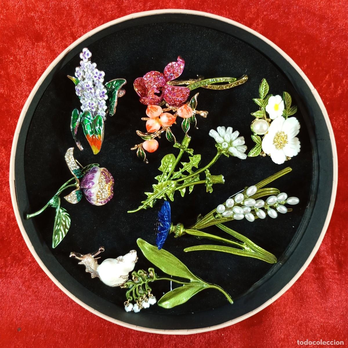 Joyeria: COLECCI&Oacute;N DE 10 BROCHES VINTAGE - 1980'S - DISE&Ntilde;OS FLORALES - CON PIEDRERIA Y ESMALTADOS A MANO