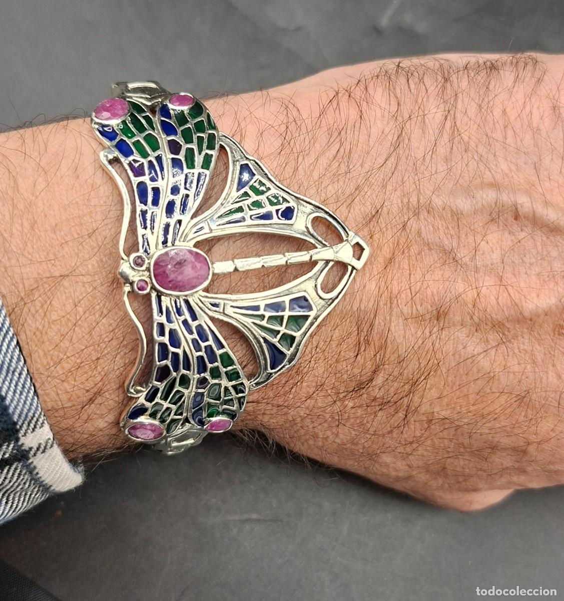 Joyeria: Brazalete pulsera estilo modernista en Plata 925 esmaltes y piedras naturales