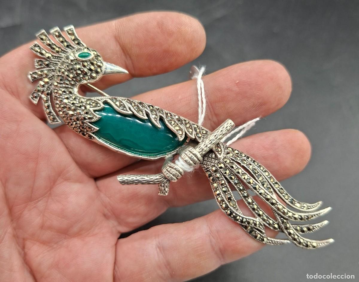 Joyeria: Broche estilo Art Nouveau de ave fenix en plata 925 y piedras naturales