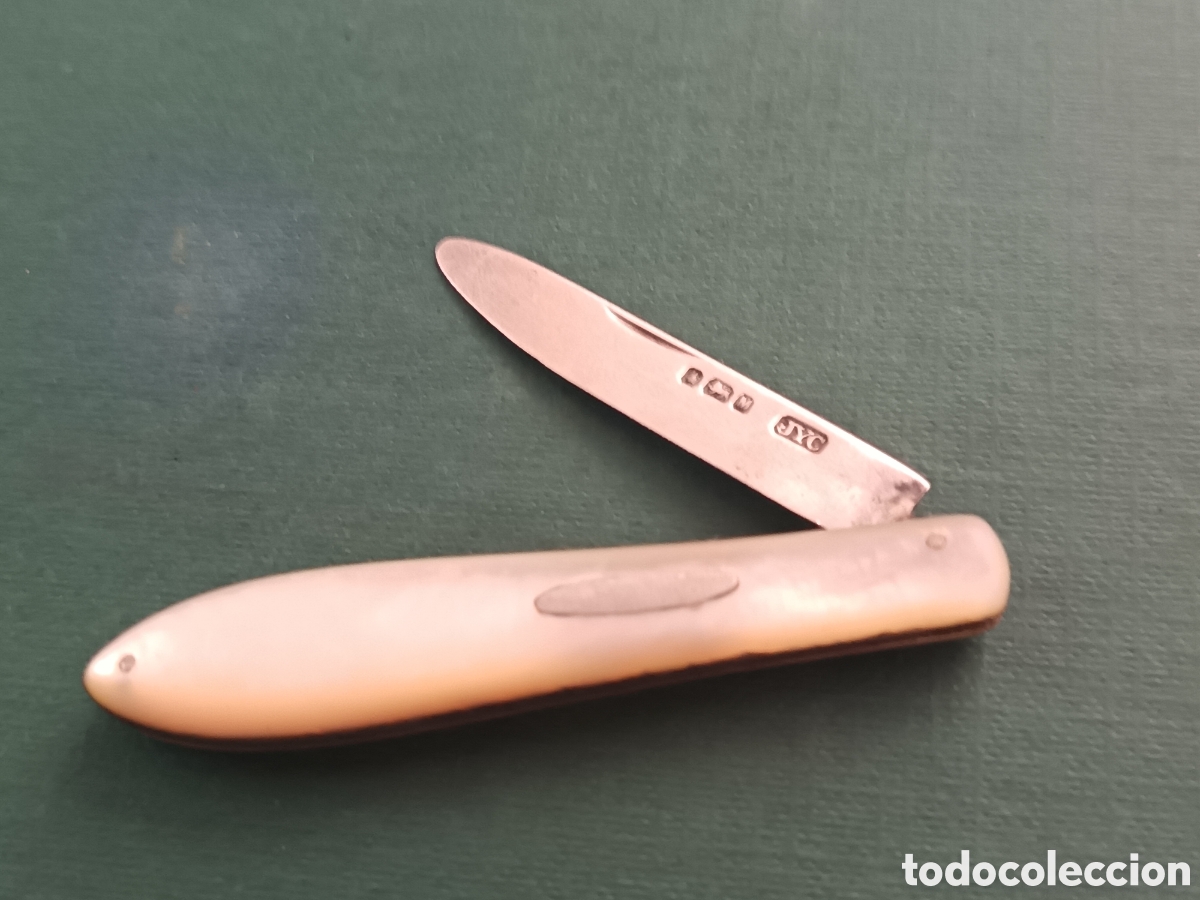 Joyeria: ANTIGUA NAVAJA FRUTERA DE PLATA Y NACAR MARCADA EN LA OJA