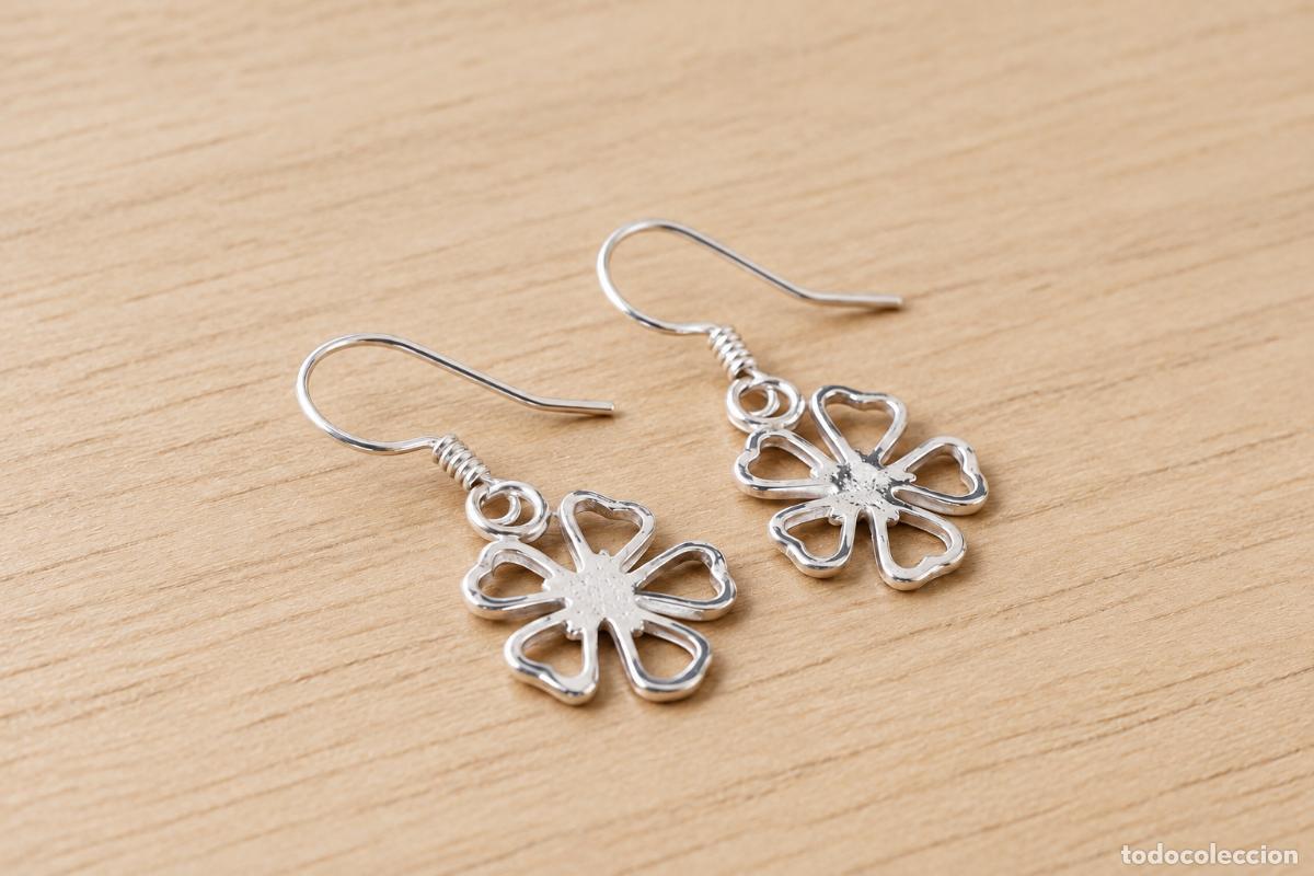 Joyeria: Pendientes de plata 925 con flor calada y corazones - Foto 2