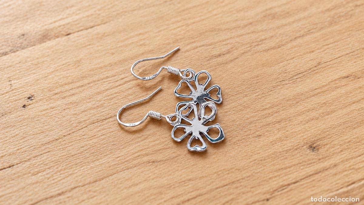 Joyeria: Pendientes de plata 925 con flor calada y corazones - Foto 3