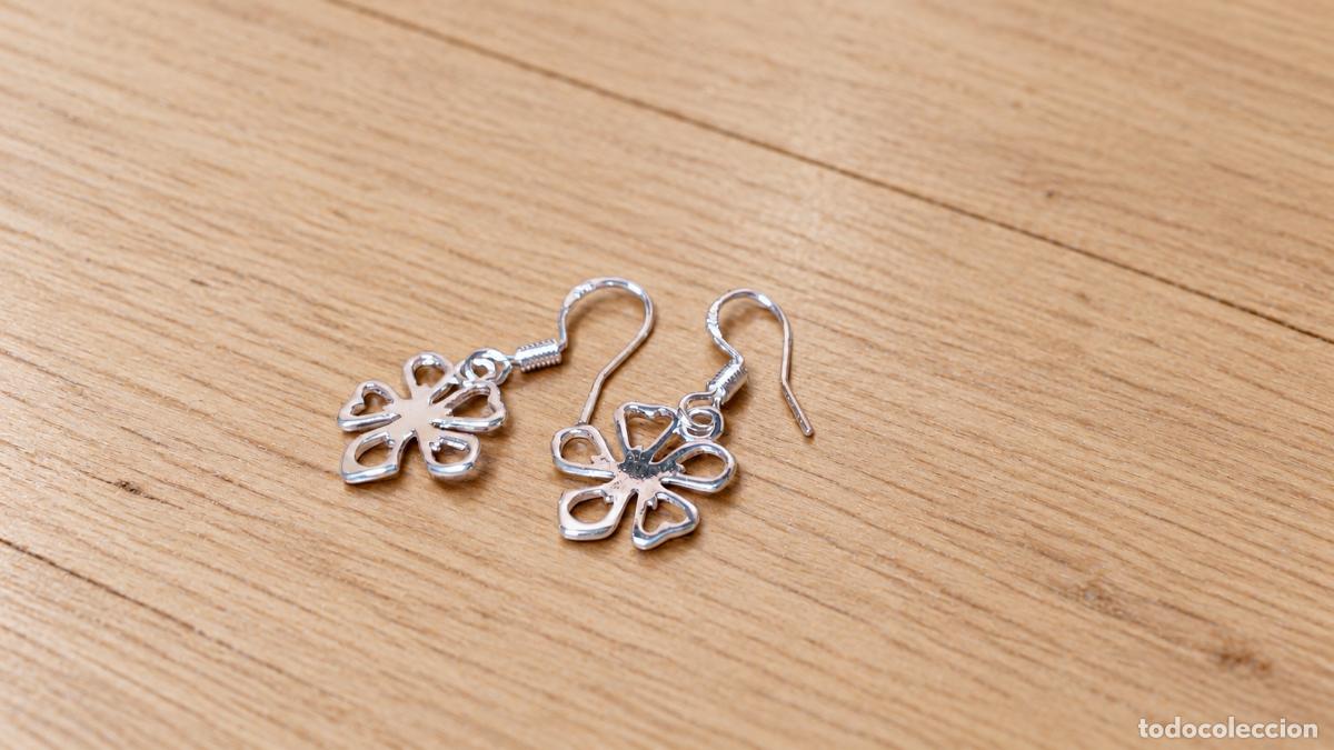 Joyeria: Pendientes de plata 925 con flor calada y corazones - Foto 4