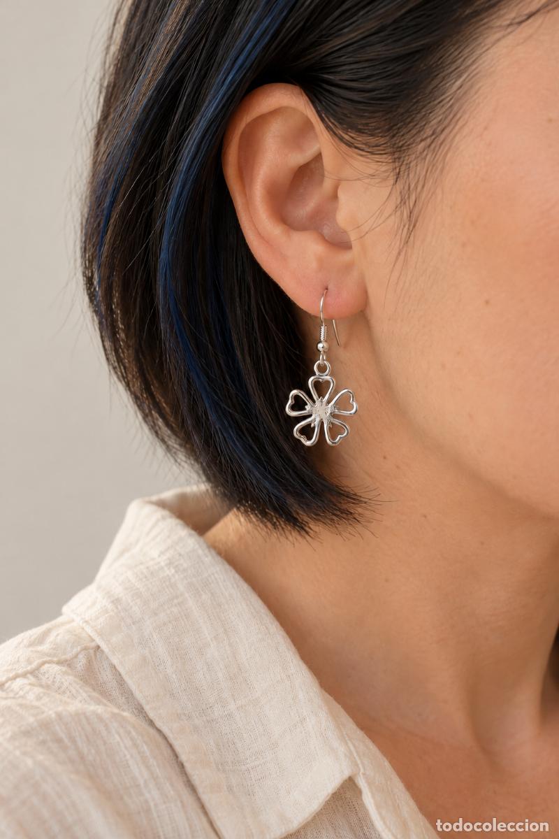Joyeria: Pendientes de plata 925 con flor calada y corazones - Foto 5