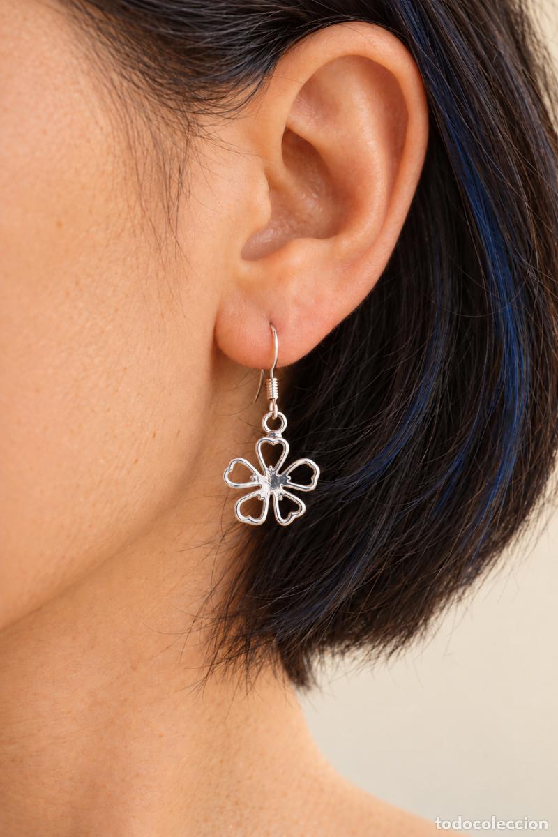 Joyeria: Pendientes de plata 925 con flor calada y corazones - Foto 6