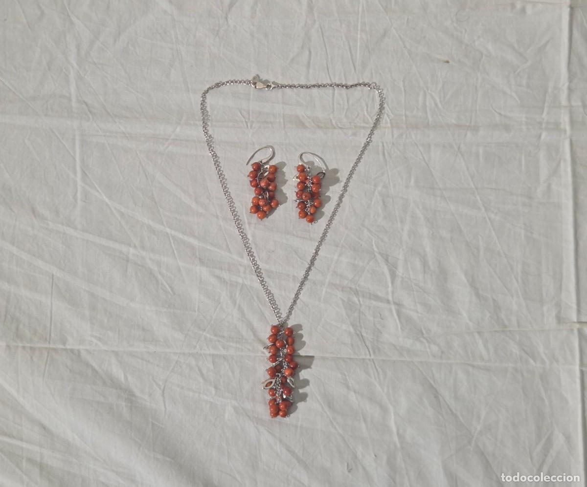 Joyeria: Conjunto de pendientes + colgante en coral y plata 925