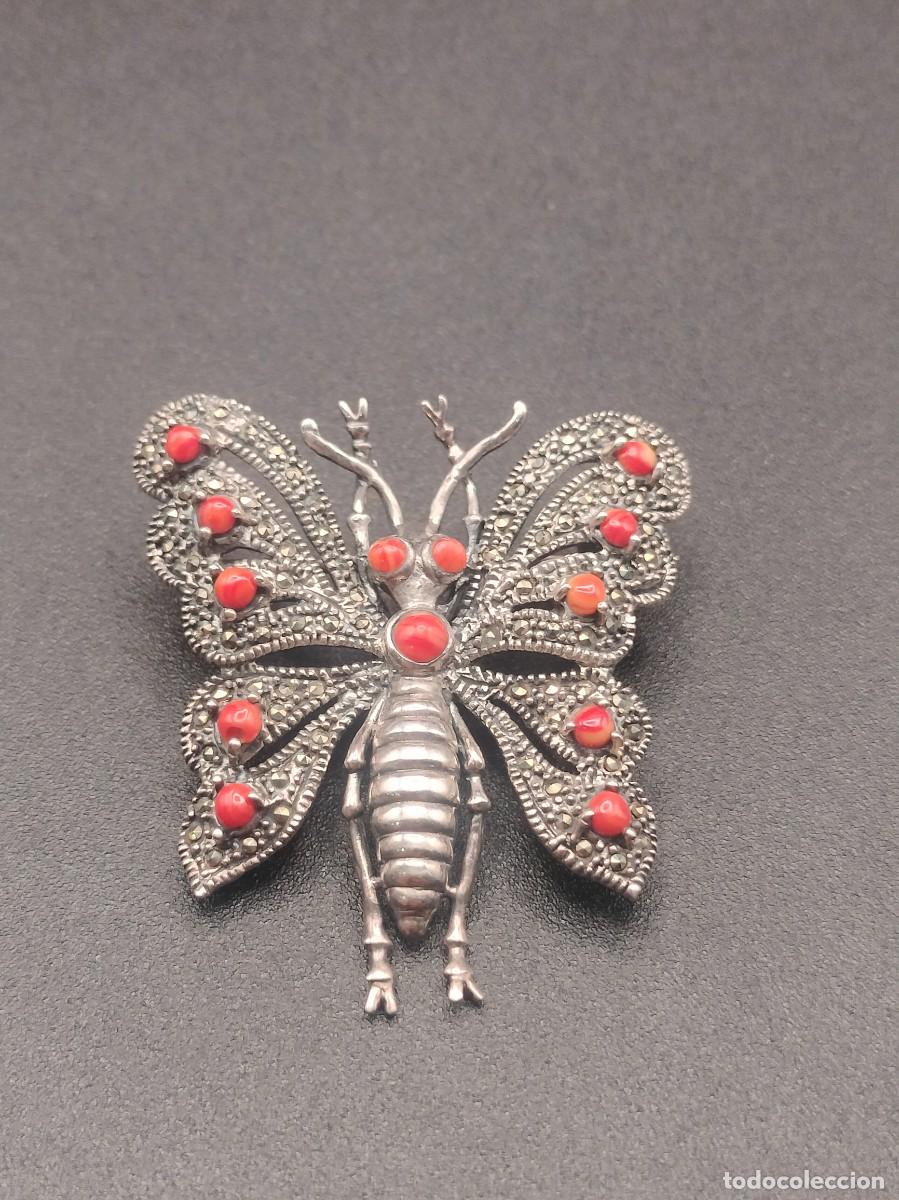 Joyeria: Antiguo broche mariposa plata