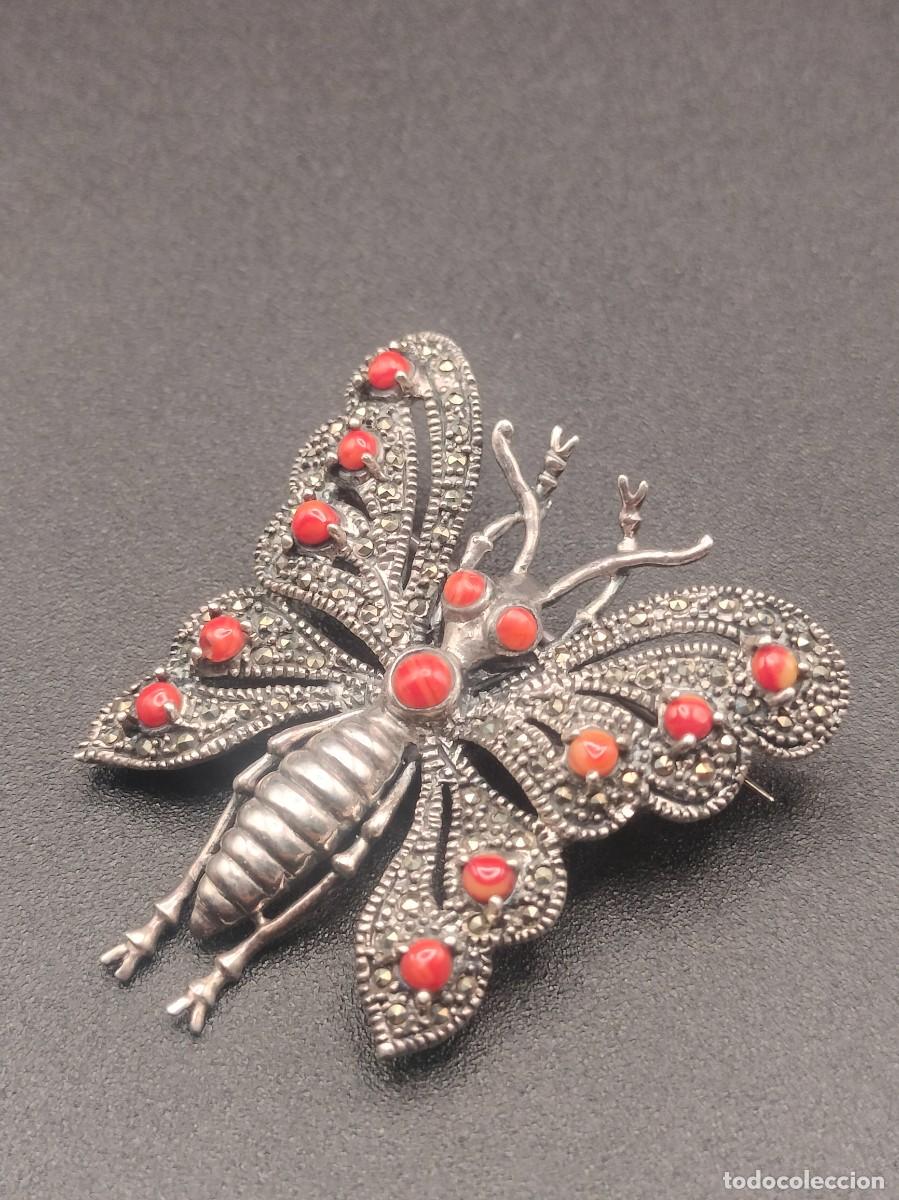 Joyeria: Antiguo broche mariposa plata - Foto 2