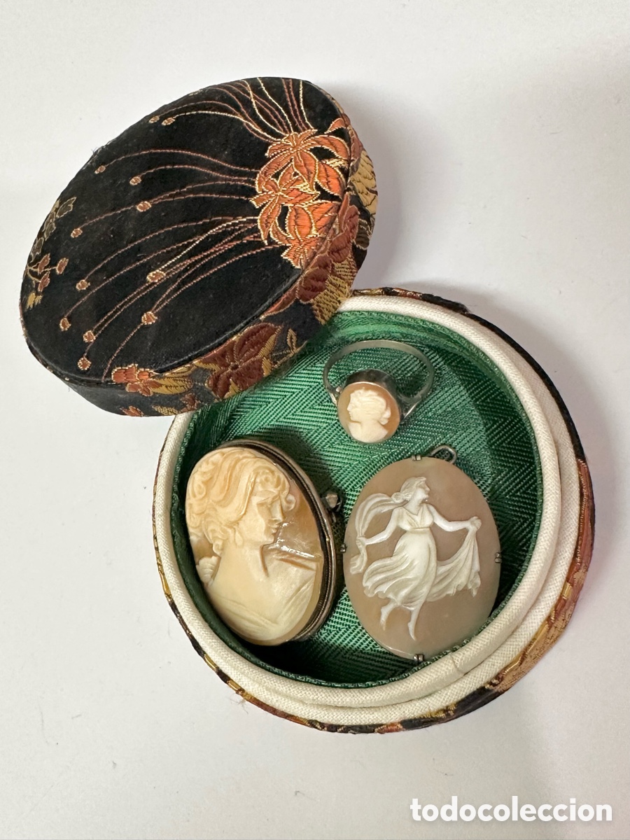 Joyeria: Lote dos Broche y anillo camafeo de plata 925