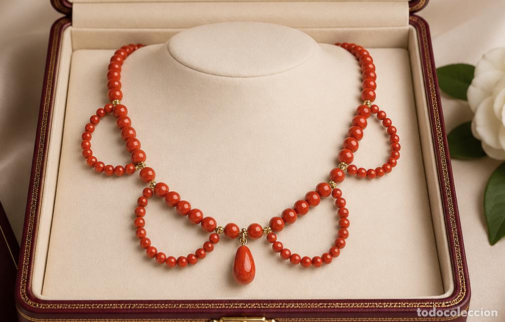 Joyeria: EXQUISITO COLLAR VINTAGE COMPLETO DE CORAL ROJO ESF&Eacute;RICO PROCEDENTE DE CERDE&Ntilde;A. PESO: 32 GRAMOS