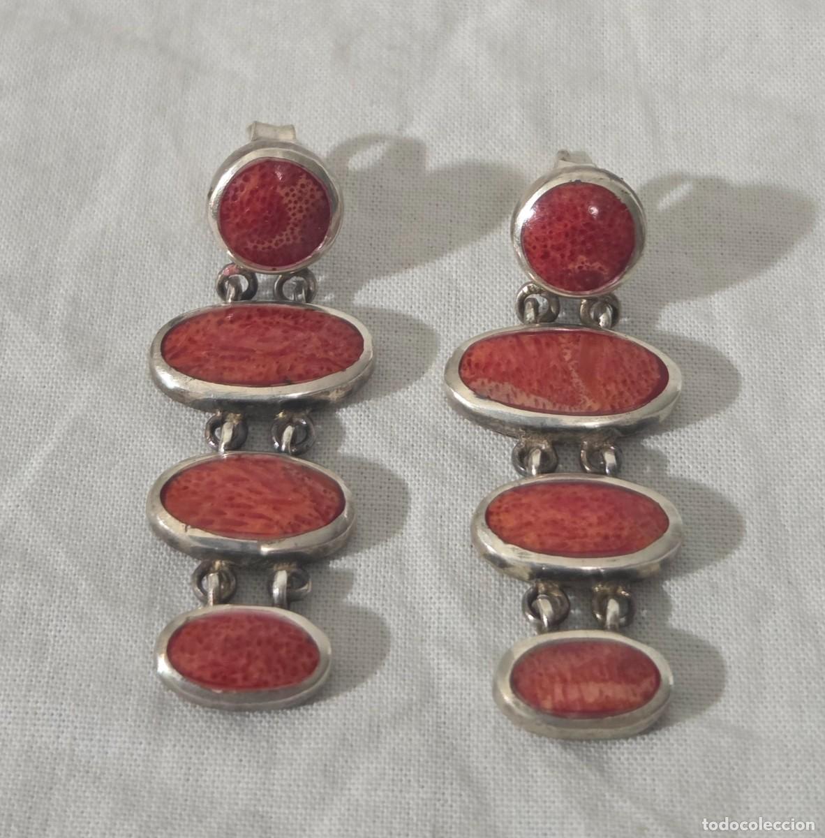 Joyeria: Pendientes de coral rojo y plata de ley - Foto 2