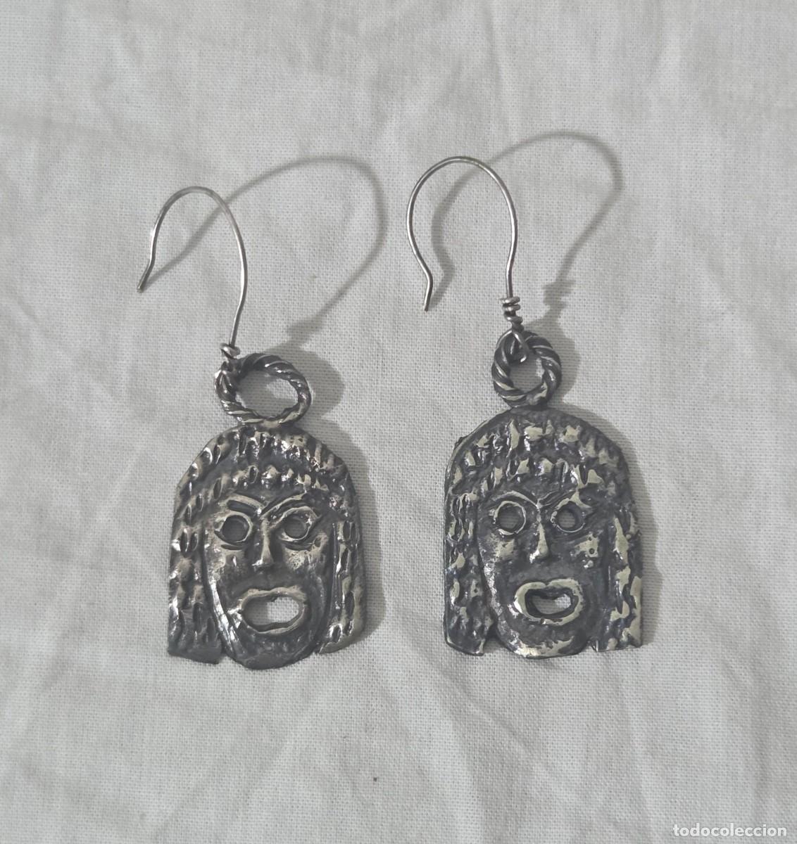 Joyeria: Pendientes mascara Teatro griego en plata de ley