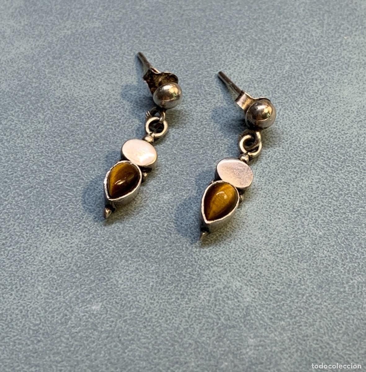 Joyeria: Pendientes Boho plata de ley 925 contrastada y cabuj&oacute;n de piedra ojo de tigre