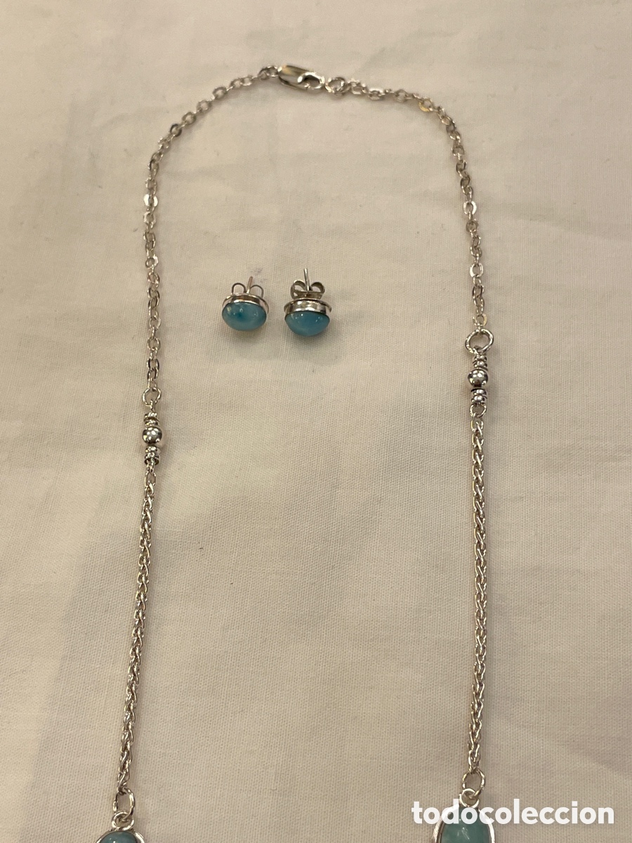 Joyeria: Conjunto pendientes y collar de plata y larimar - Foto 2
