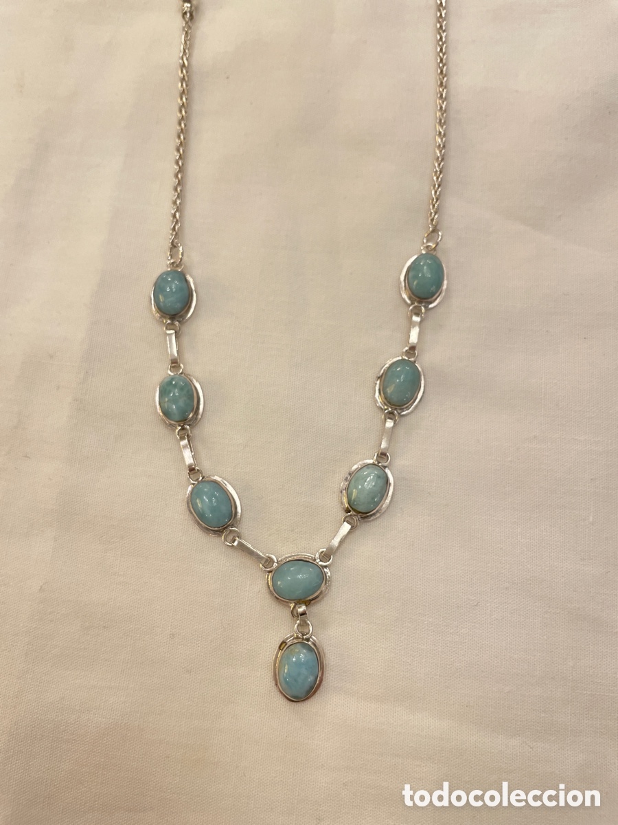 Joyeria: Conjunto pendientes y collar de plata y larimar - Foto 3