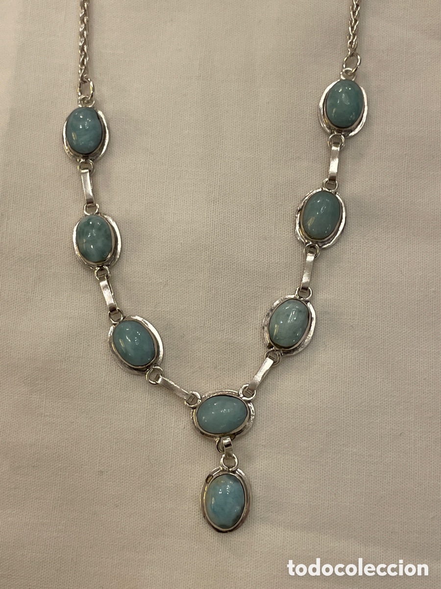 Joyeria: Conjunto pendientes y collar de plata y larimar - Foto 6