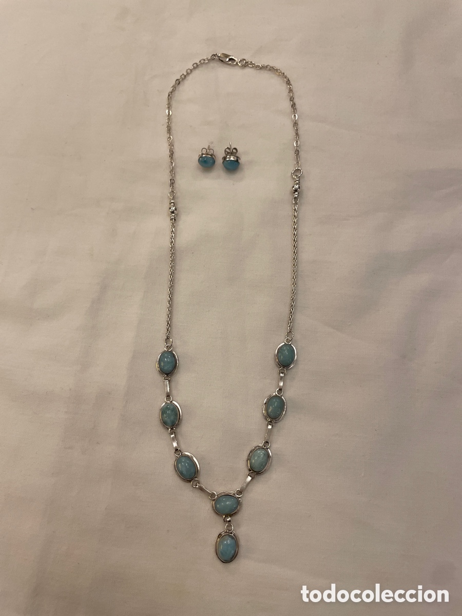 Joyeria: Conjunto pendientes y collar de plata y larimar