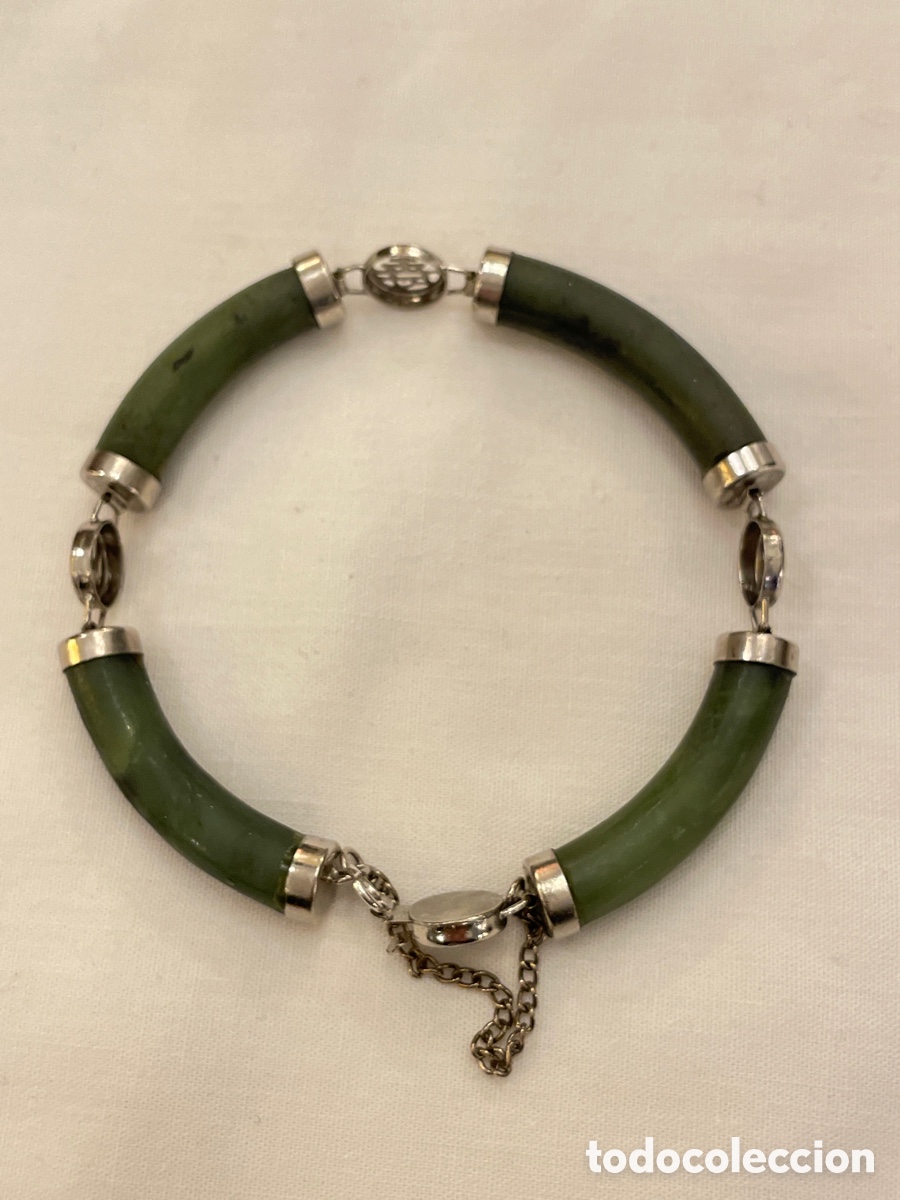 Joyeria: Pulsera de jade nefrita plateada