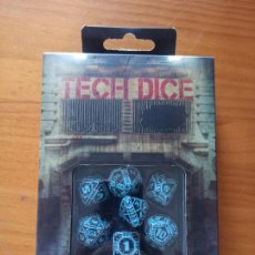 Juegos Antiguos: TECH DICE - Q-WORKSHOP - BLACK & BLUE - PACK 7 DADOS NEGROS Y AZULES - NUEVO (DD)