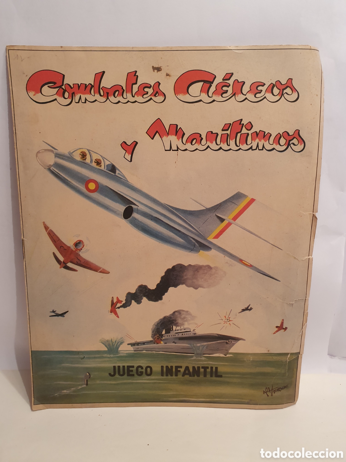 Juegos Antiguos: COMBATE AEREO Y MARITIMO. JUEGO INFANTIL. DIBUJOS FORNER. IMPRENTA ALVAREZ ARTECHE. BILBAO.