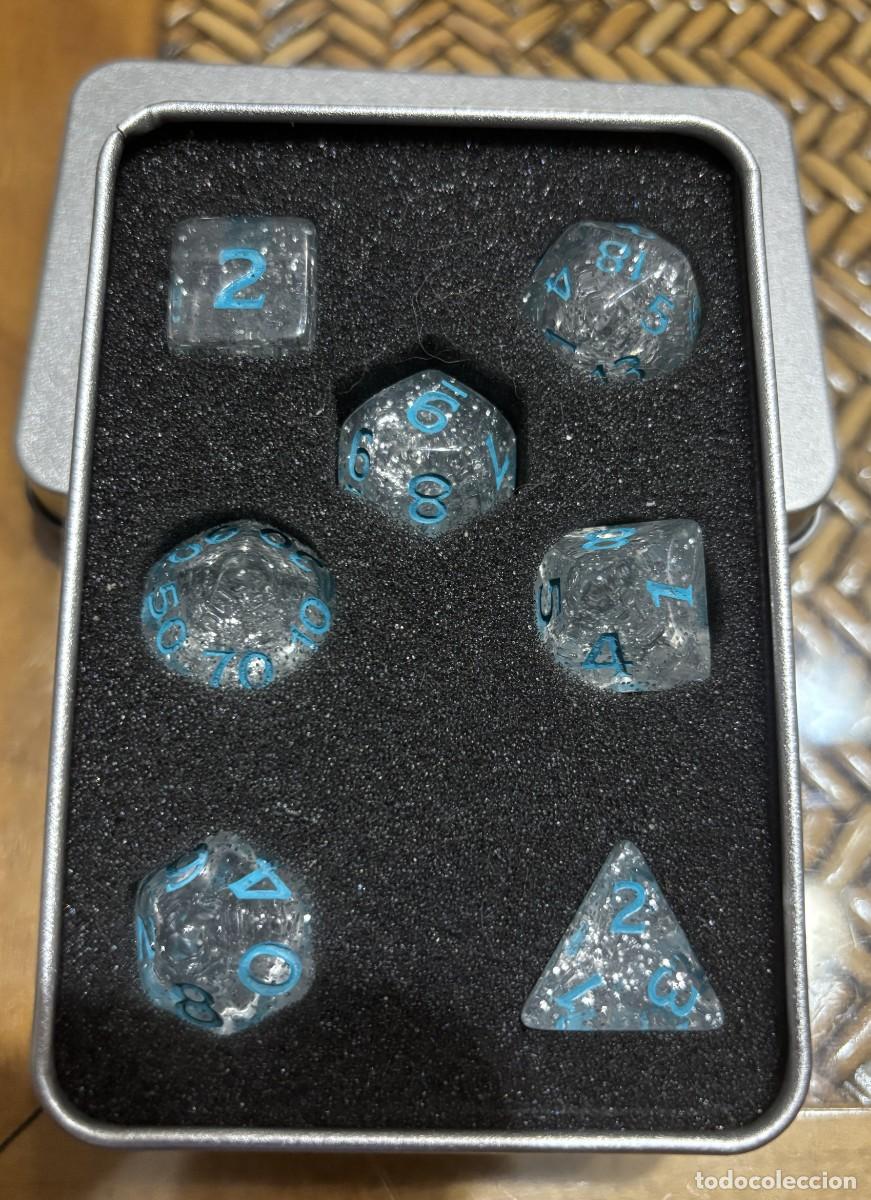 Juegos Antiguos: SET Dados de ROL Transparente purpurina Dungeons & Dragons Adventurer