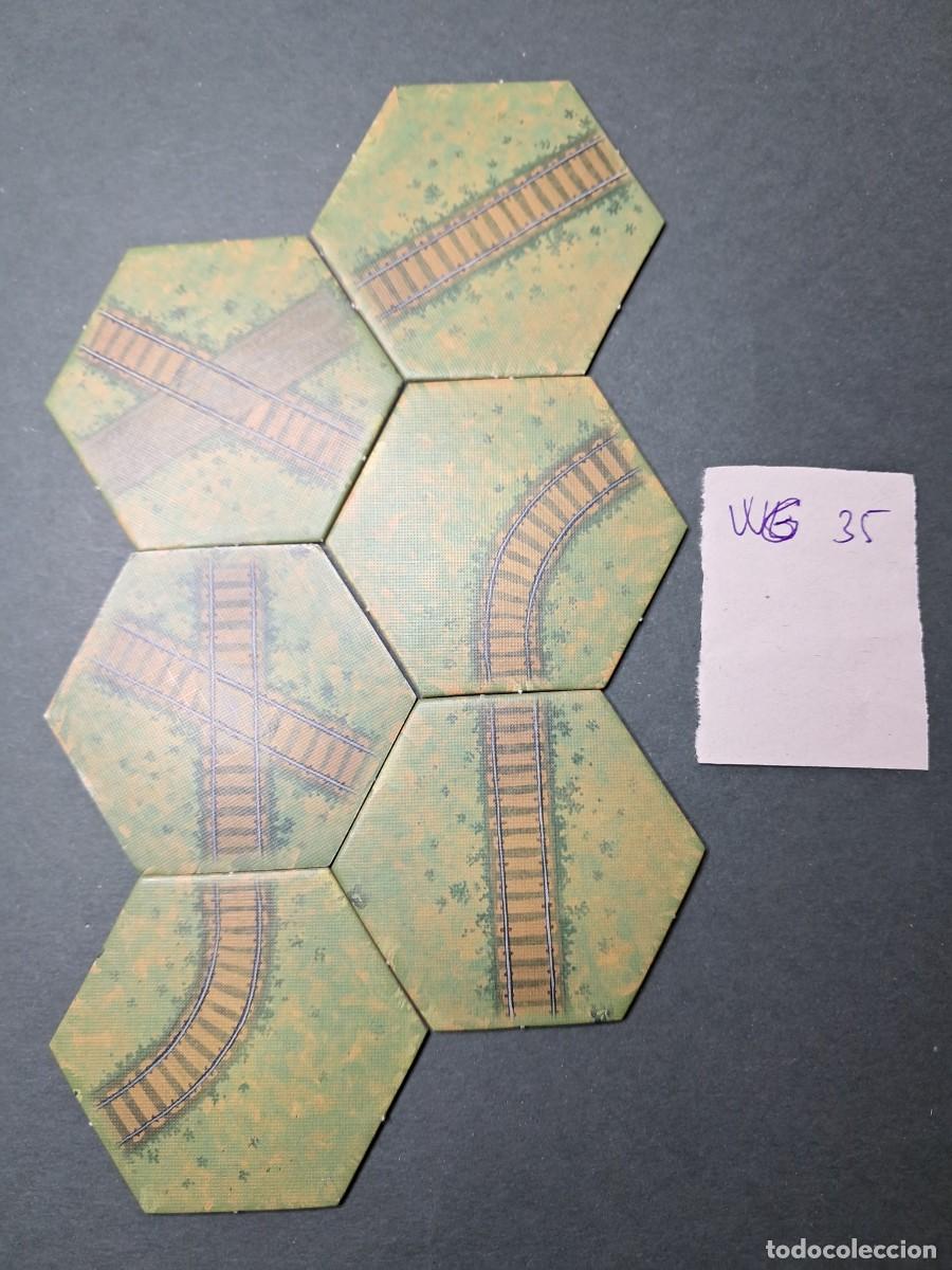 Juegos antiguos: 6 Hex&aacute;gonos de terreno vias ferrocarril de doble cara (las dos caras diferentes de cada hex&aacute;gono)