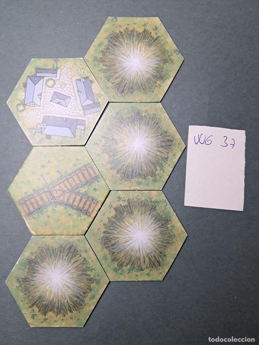 Juegos antiguos: 6 Hex&aacute;gonos de terreno vias ferrocarril de doble cara (las dos caras diferentes de cada hex&aacute;gono)