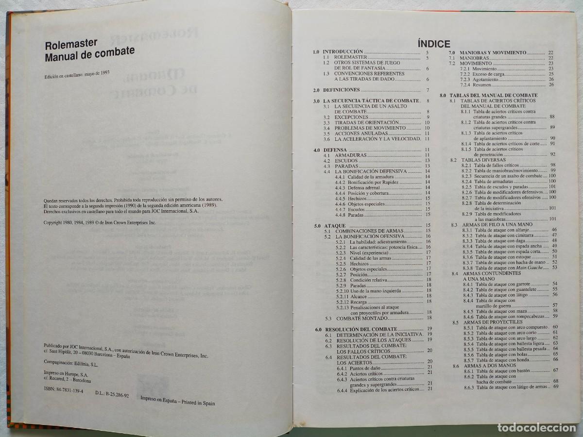 Juegos antiguos: ROLEMASTER. Manual de Combate. Ref. 3102 - JOC Internacional 1993 - Foto 3