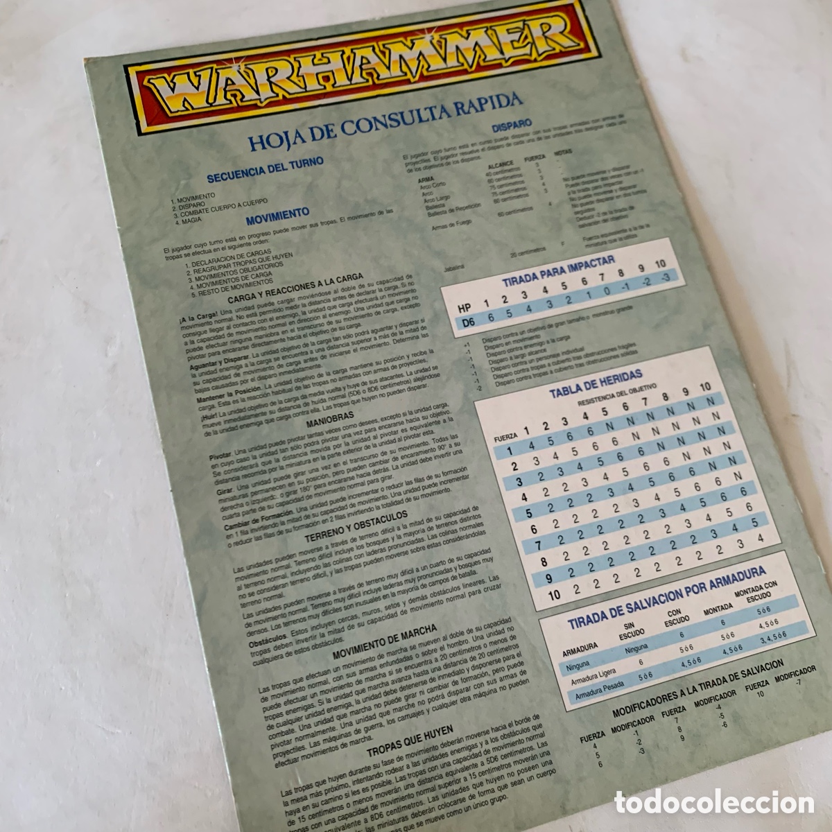 Juegos antiguos: Hoja de consulta r&aacute;pida Warhammer - Foto 1