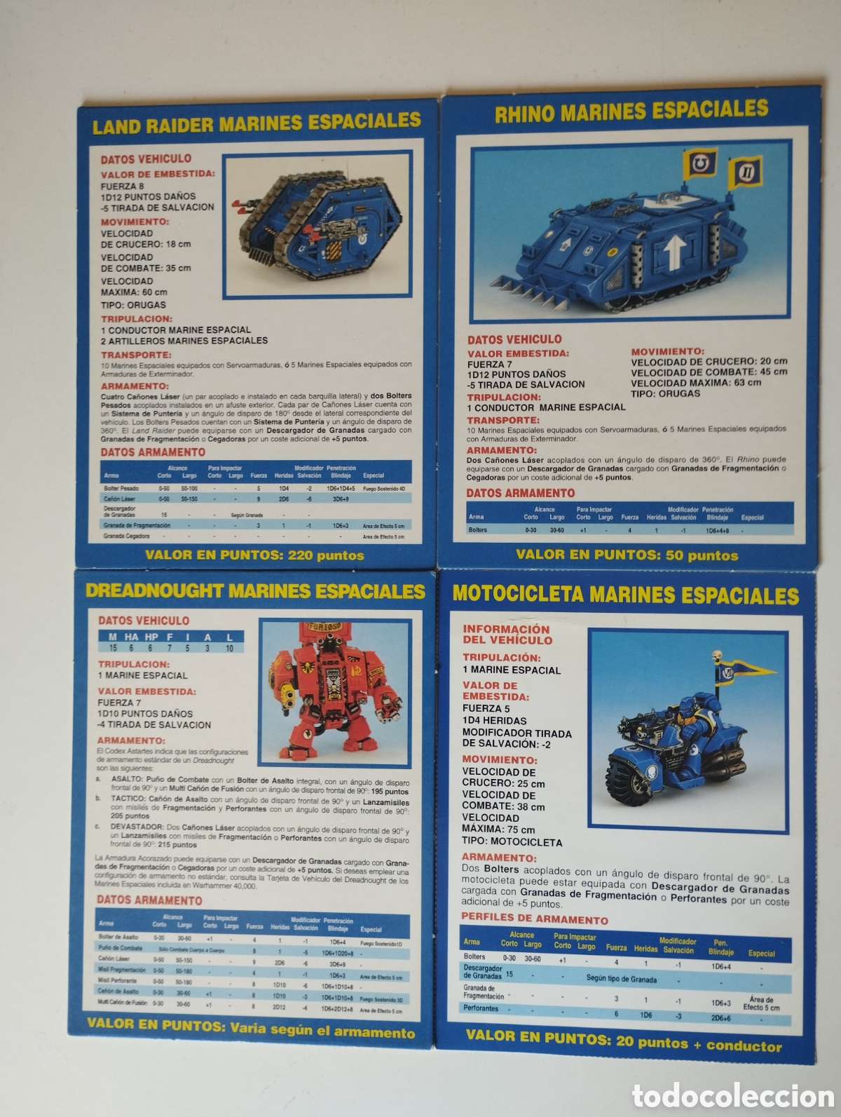 Juegos Antiguos: Tarjetas Veh&iacute;culo Warhammer 40k 2&ordf; Ed. Marines Esp