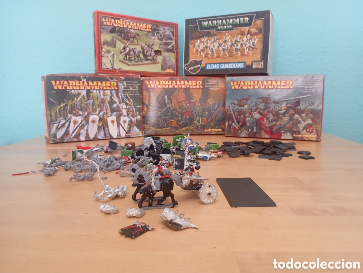 Juegos Antiguos: Warhammer Games Workshop Regimiento Soldados Esqueleto Goblins Carro del Caos Elfos.. Retro