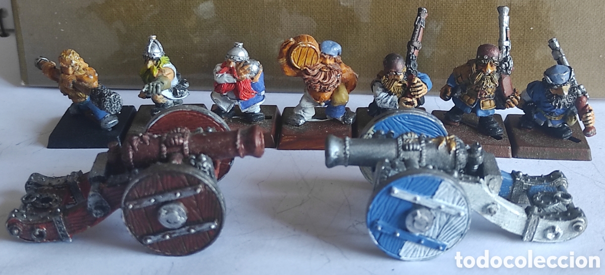 Juegos Antiguos: Lote de 7 figuras de plomo Warhammer GW 1995 y HHG 92 + 2 ca&ntilde;ones. Warhammer Fantasy