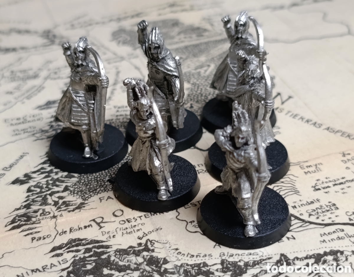 Juegos antiguos: Lote 6 Miniaturas Metal MESBG: 3 Monteros de Ithilien + 3 Arqueros Elfos de Lothl&oacute;rien - ESDLA Citad