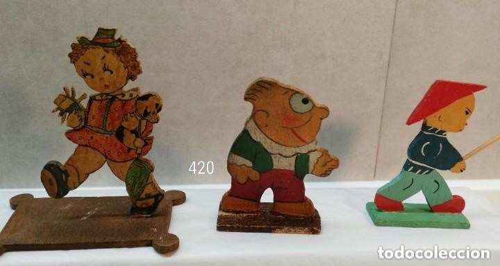 Juegos antiguos: Tres figuras  troqueladas de madera - Foto 1