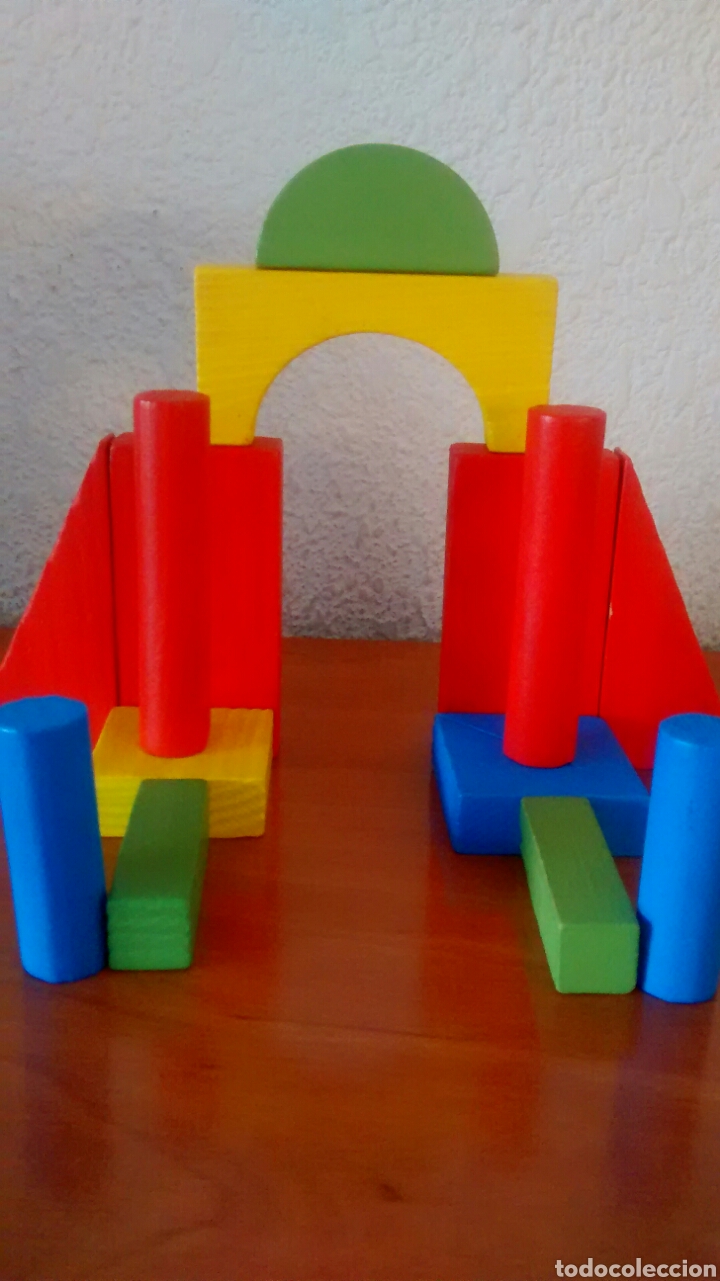 Juegos antiguos: JUEGO DE CONSTRUCCI&Oacute;N PIEZAS DE MADERA COLOREADA - Foto 2