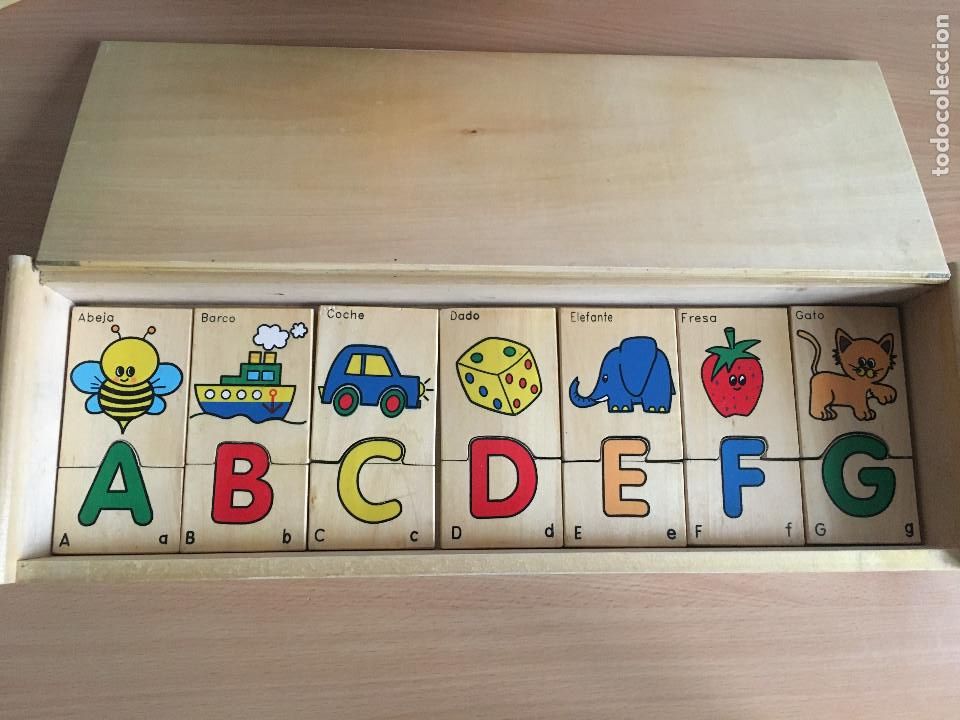 Juegos antiguos: Encaje abecedario de madera - Foto 2