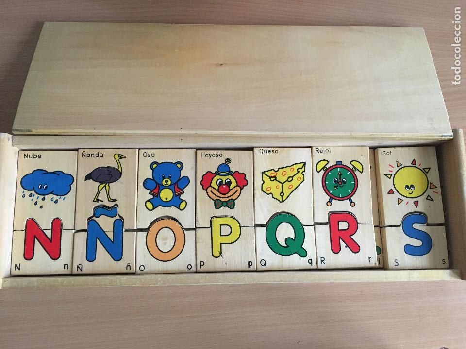 Juegos antiguos: Encaje abecedario de madera - Foto 4