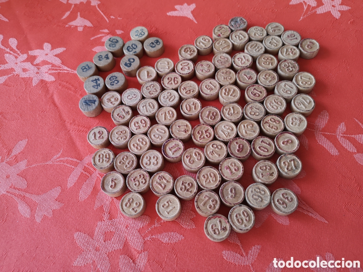 Juegos antiguos: Fichas de Bingo antiguas de madera - Foto 2