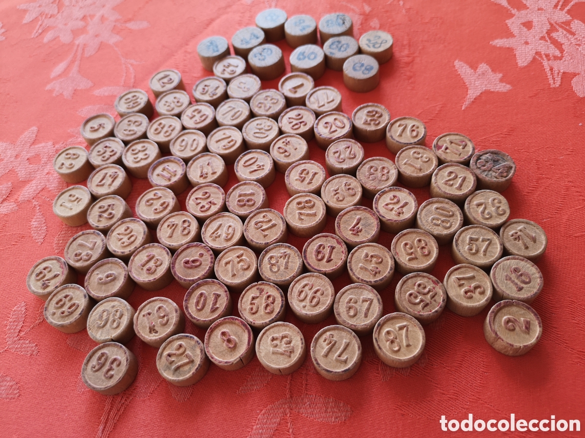 Juegos antiguos: Fichas de Bingo antiguas de madera - Foto 3