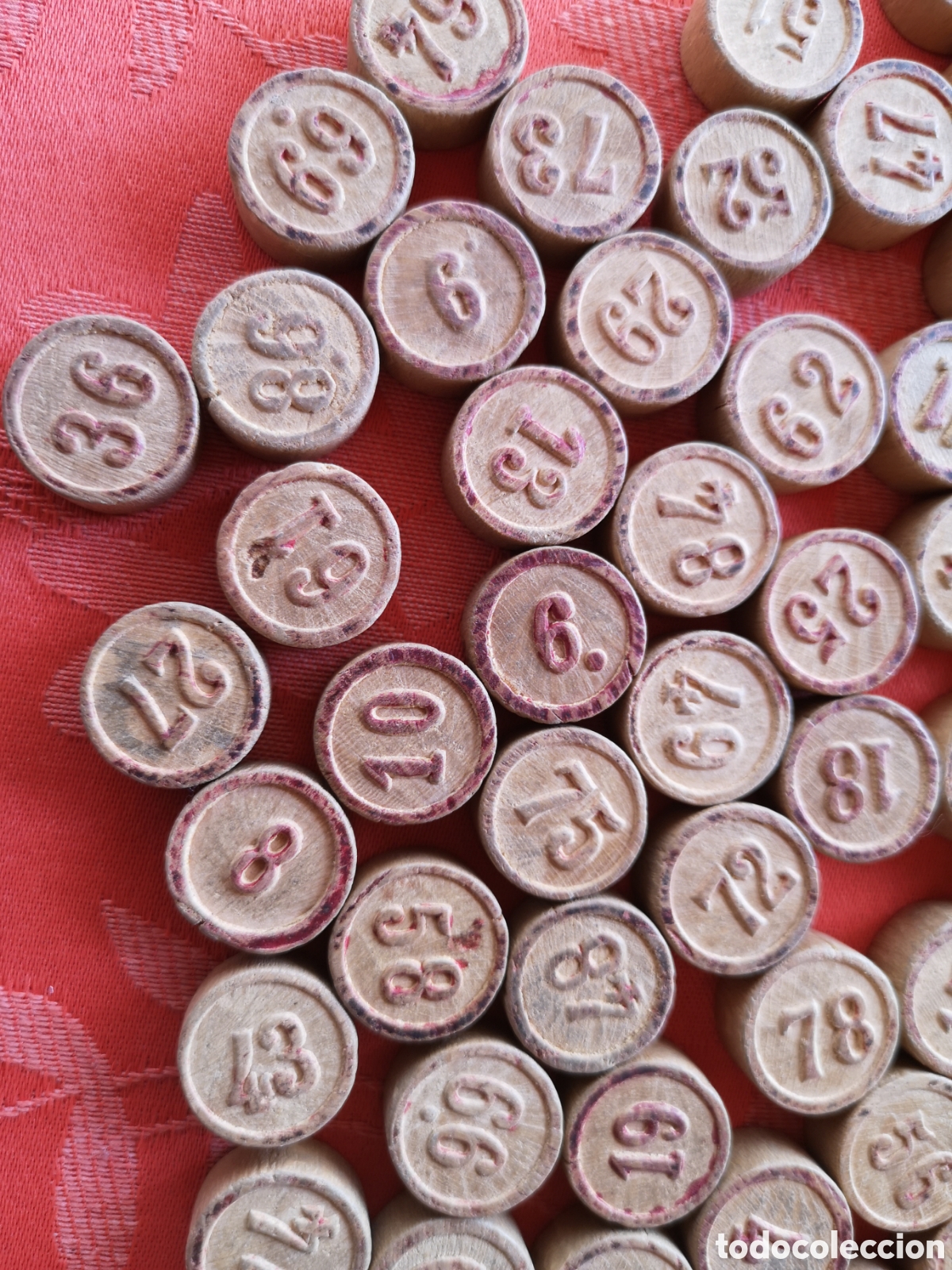 Juegos antiguos: Fichas de Bingo antiguas de madera - Foto 5