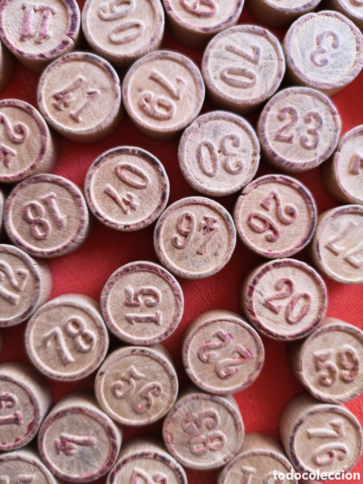 Juegos antiguos: Fichas de Bingo antiguas de madera - Foto 6