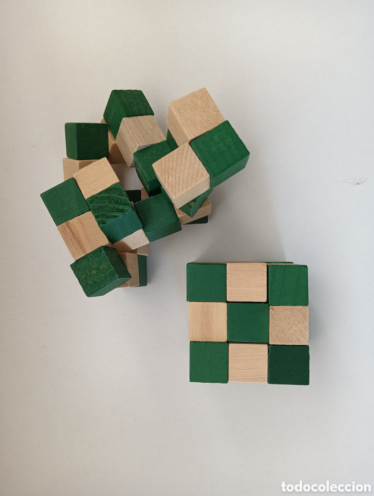 Juegos antiguos: 2 Cubos. Puzzle Dado. Serpiente. Rompecabezas de madera. 2 cubos - Foto 2