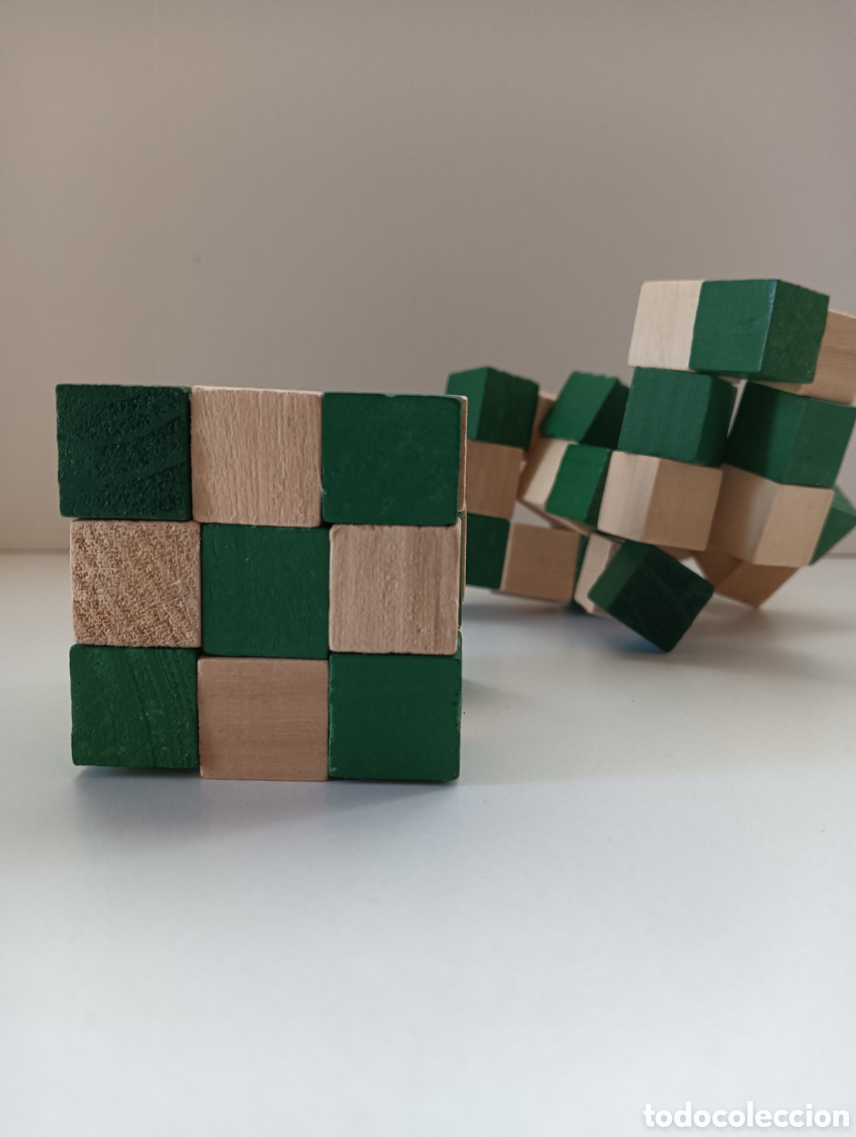 Juegos antiguos: 2 Cubos. Puzzle Dado. Serpiente. Rompecabezas de madera. 2 cubos - Foto 3