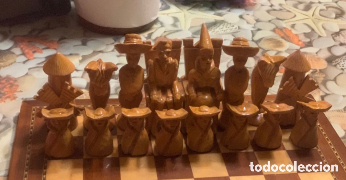 Juegos antiguos: Ajedrez Don Quijote de Madera. Sin Tablero. - Foto 3