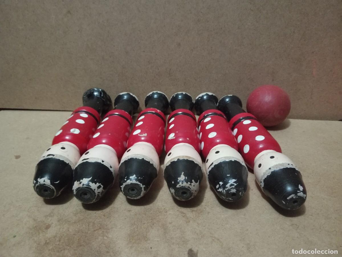 Juegos antiguos: Antiguo juego de bolos de madera - Foto 3
