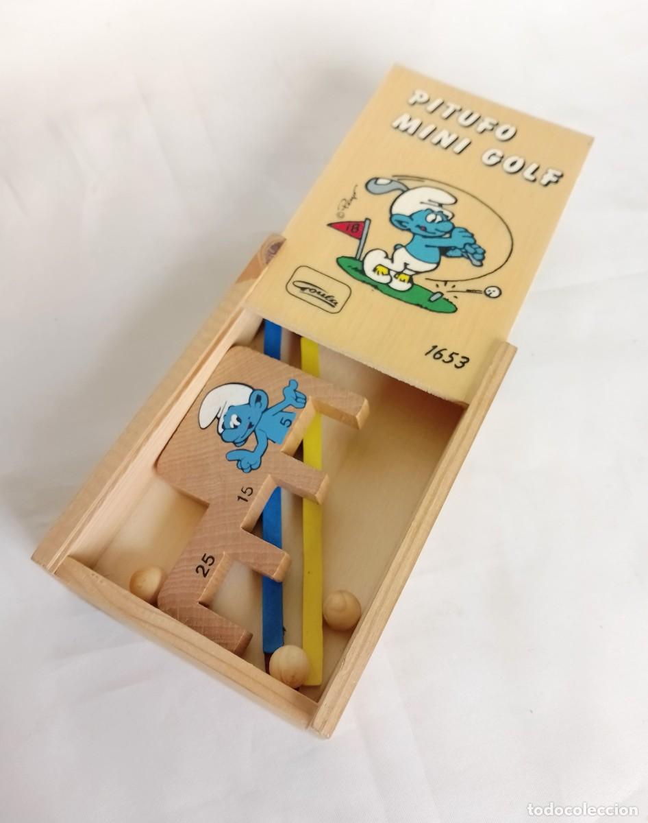 Juegos antiguos: PITUFOS MINI GOLF. MINI JUEGO EN MADERA DE GOULA - Foto 2